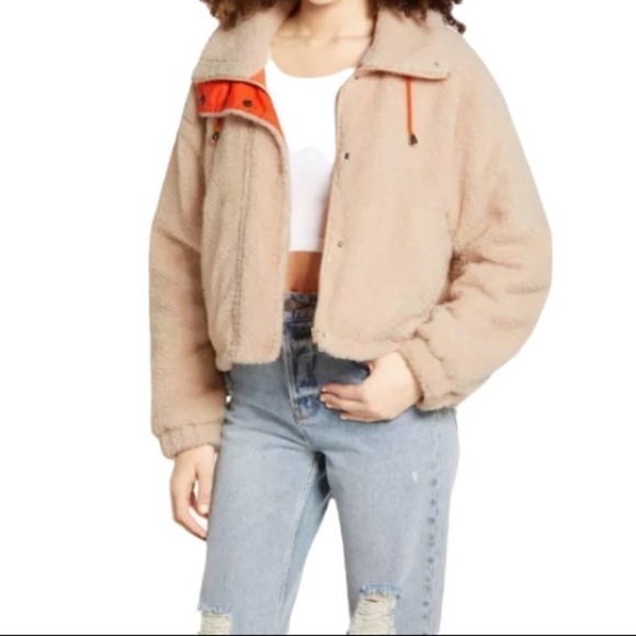 BP Faux Shearling Bomber Jacket In Beige Burnt NWT - Picture 2 of 12